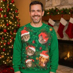 FREEZE Light Up‎ Christmas Cat and Dog Ugly Christmas Crewneck Cozy Holiday XL